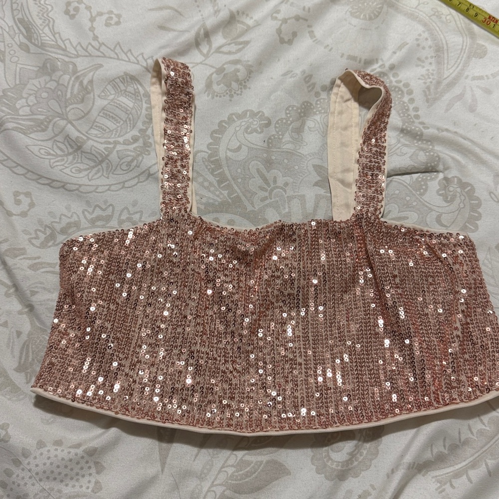 Sequin Crop Top in Rose Gold Blouse